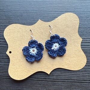 Handmade Navy Blue Floral Christmas Crochet Earrings